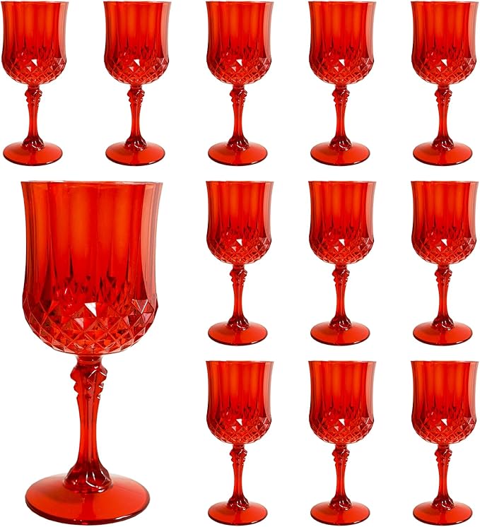 Plastic Wine Glasses，Plastic Goblets Vintage Style Cordial Drinking Glasses for Wedding Reception