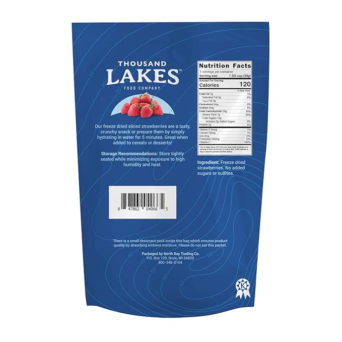 Thousand Lakes Freeze Dried Fruit - Strawberries 2-pack 1.2 ounces (2.4 ounces total) | No Sugar