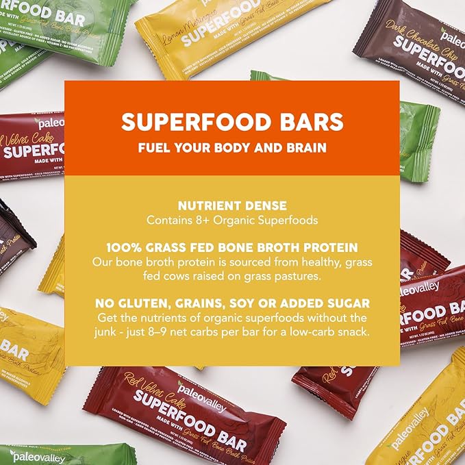 Paleovalley Superfood Bars – Lemon Meringue– 12 Pack – 9g Protein per Bar – Gluten-Free