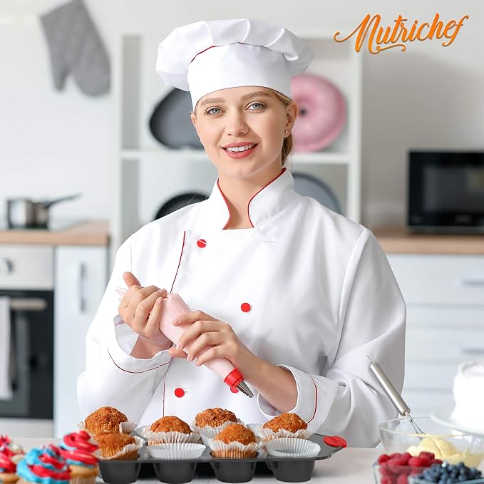 NutriChef Premium 10-Piece Bakeware Set - Flexible Nonstick Carbon Steel, Stylish Red Silicone