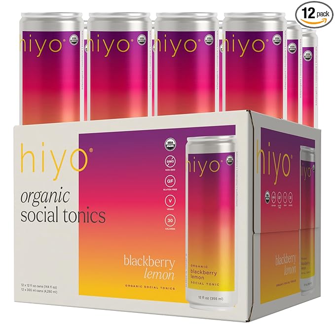 Hiyo Organic Social Tonic - Blackberry Lemon, 12 Pack - N.A. Functional Seltzer, Sparkling Water