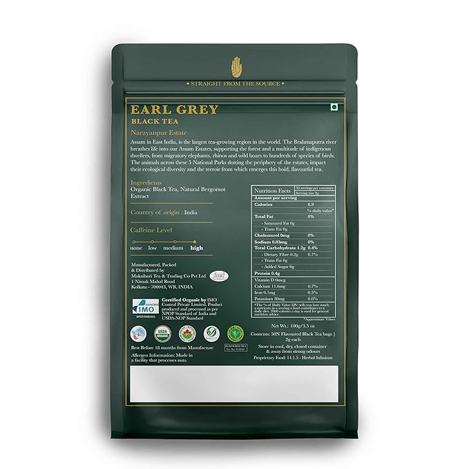 Luxmi Estates Garo Hills Organic Earl Grey Black Tea 50 Tea Bags (100gm) Pack | USDA Organic - Earl