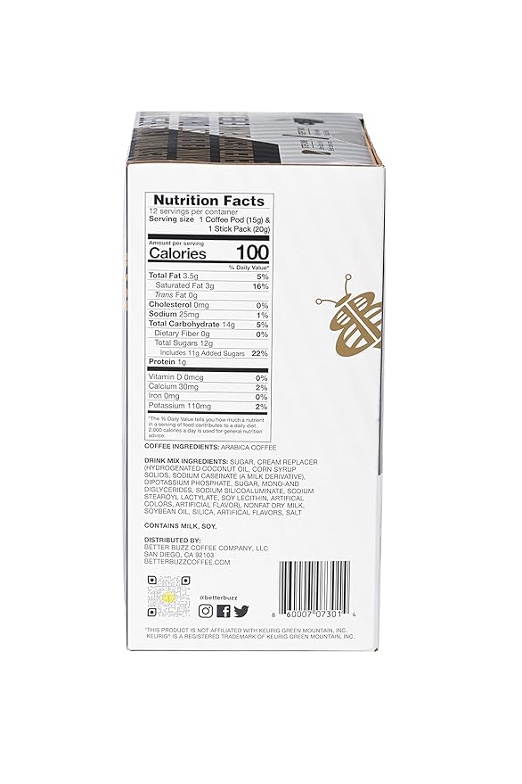 Better Buzz Best Drink Ever Vanilla Latte Single Serve Kit 24ct.,12 Medium Roast Coffee Pods (Buzz