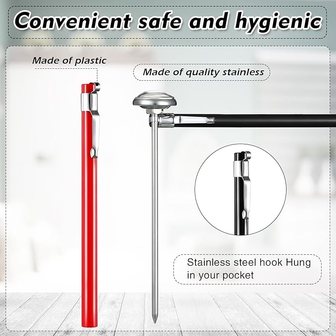 Xuhal 6 Pcs Stainless Steel Kitchen Thermometer with 5 Inch Long Stem 1 Inch Dial Thermometer Milk
