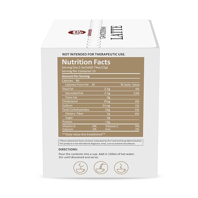 GANOHERB Reishi Mushroom Latte Coffee Powder, 4 in 1 Instant Arabica Coffee with Organic Ganoderma