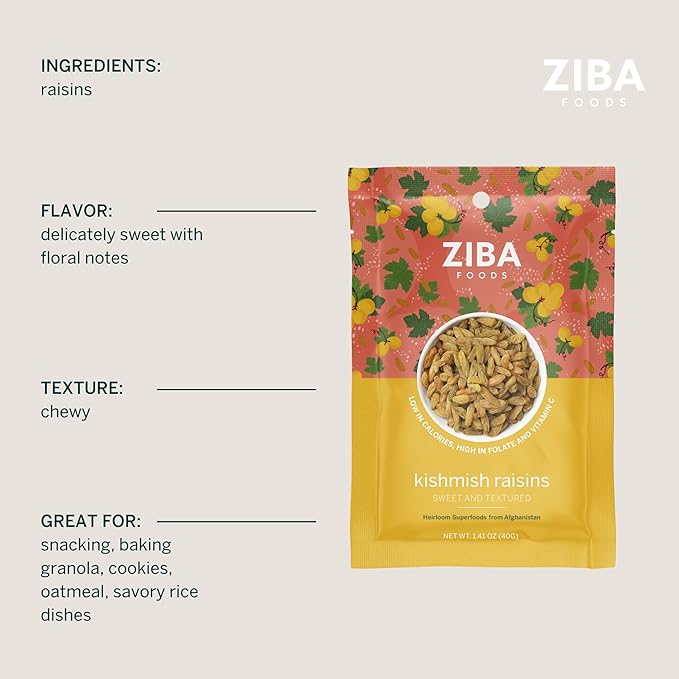 Ziba Foods Kishmish Raisins | Non-GMO, Vegan, Whole 30 Friendly & Paleo | Superfood Naturally High