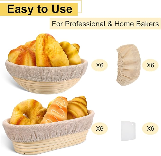 Geetery Set of 12 Proofing Basket, 10 Inch Round Oval Cane Bread Proofing Baskets with Sourdough