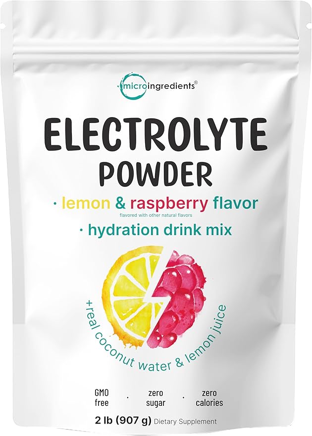 Micro Ingredients Hydration Electrolyte Powder, 2 lb (139 Servings) | Lemon Raspberry Flavor | High