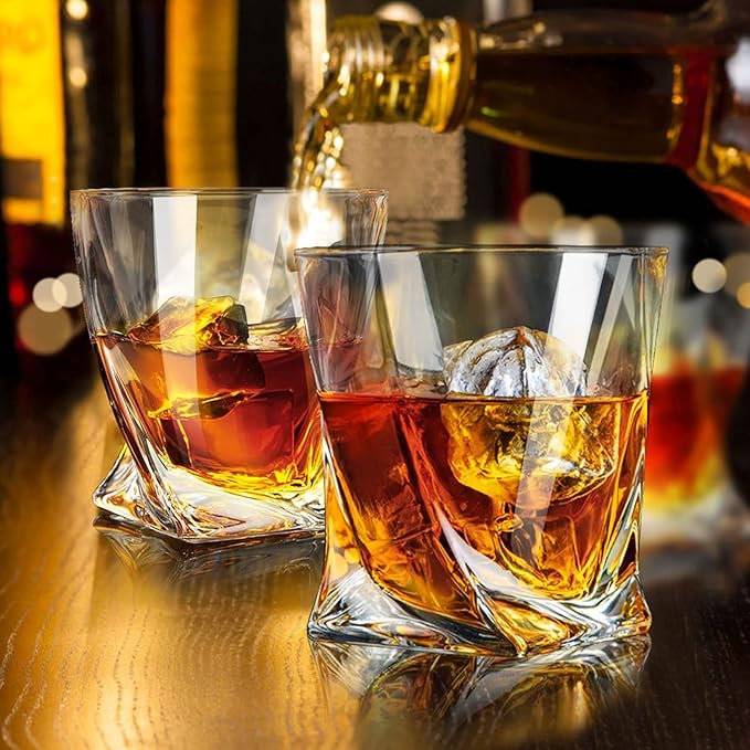 Old Fashioned Whiskey Glasses 10 OZ Rocks Glasses Set of 4, Gift Box - Barware For Bourbon, Scotch