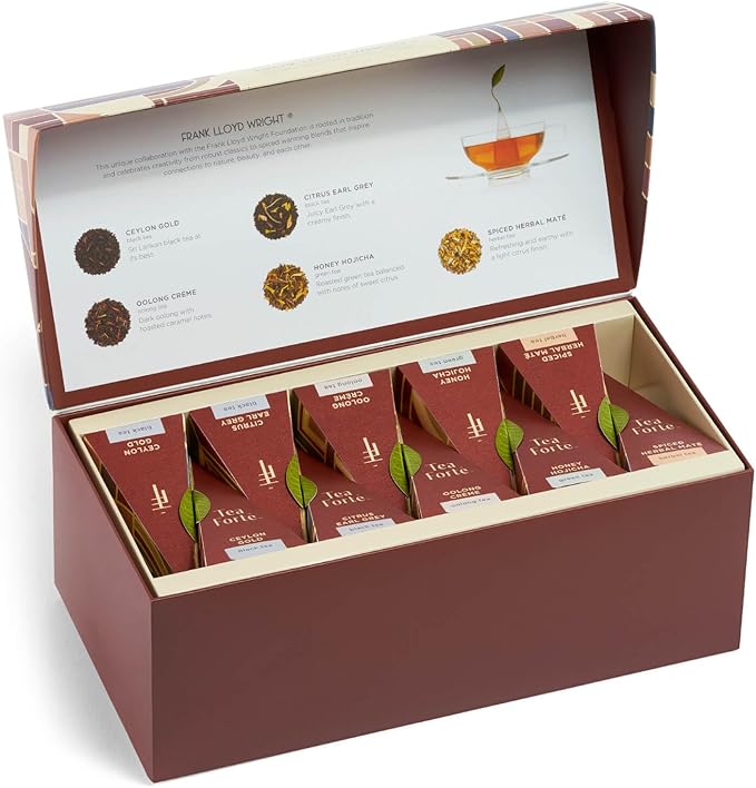 Tea Forte Frank Lloyd Wright Presentation Box Tea Gift Set Sampler, 20 Count 2 of Each Variety