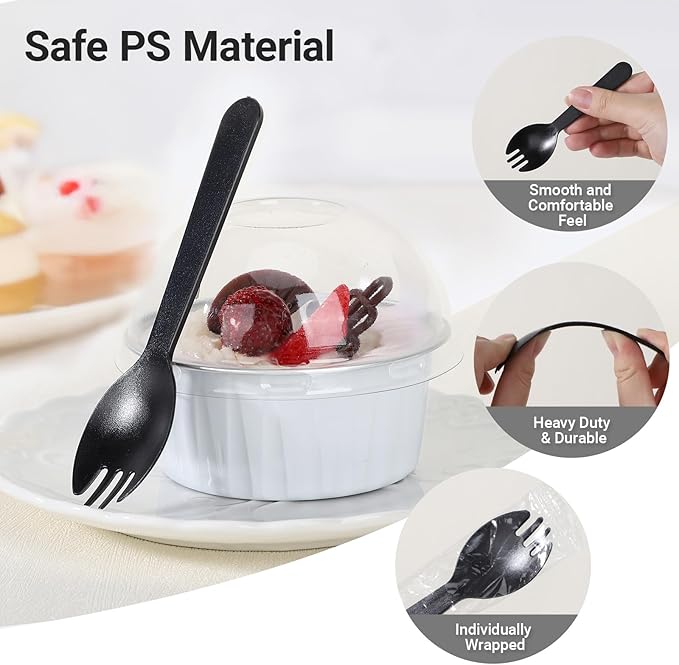 EUSOAR Disposable Ramekins with Sporks Individually Wrapped, 60pcs 5oz Mini Cake Pans with Lids and