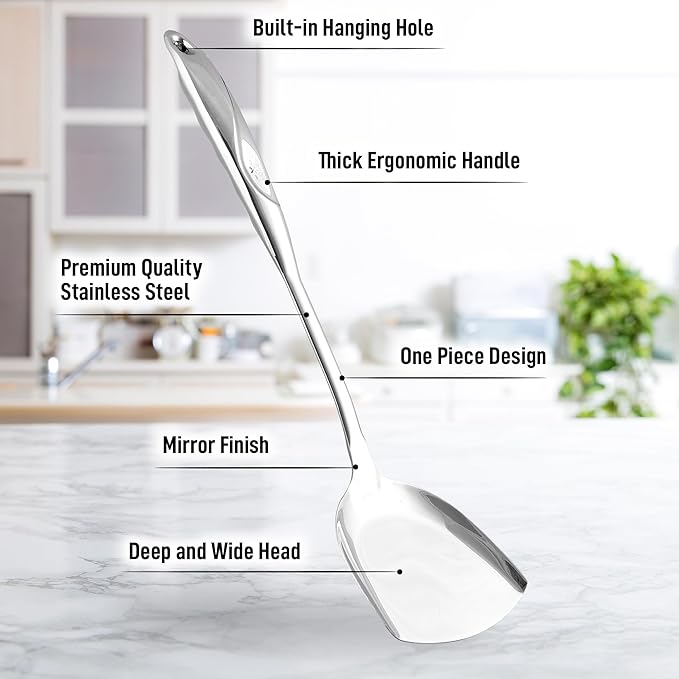 Zulay Kitchen Stainless Steel Metal Wok Spatula - Durable Wok Turner Spatula Shovel - Durable