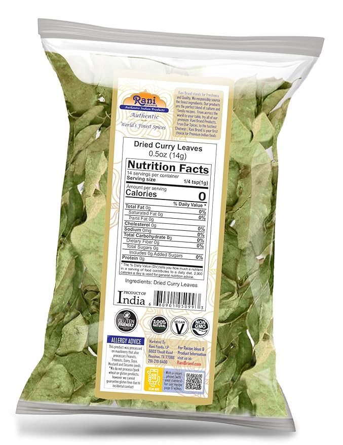 Rani Dried Curry Whole Leaves (Kari Neem Patha) Indian Spice 0.5oz (14g) ~ Non-irradiated | All