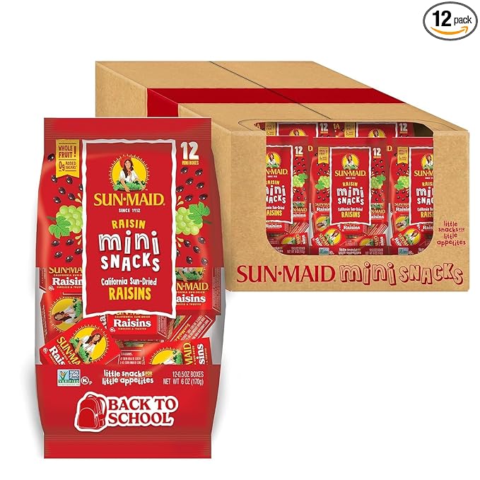 Sun-Maid California Sun-Dried Raisins - (144 Pack) 0.5 oz Snack-Size Box - Dried Fruit Snack for