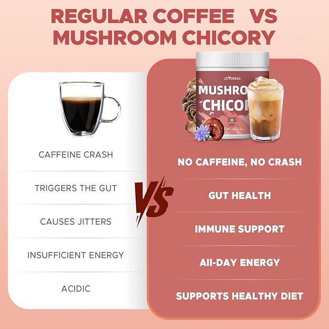 JUYIHEAL Mushroom Chicory, Mushroom Chicory Coffee 6 Mushrooms with Chicory Root for Energy, Focus