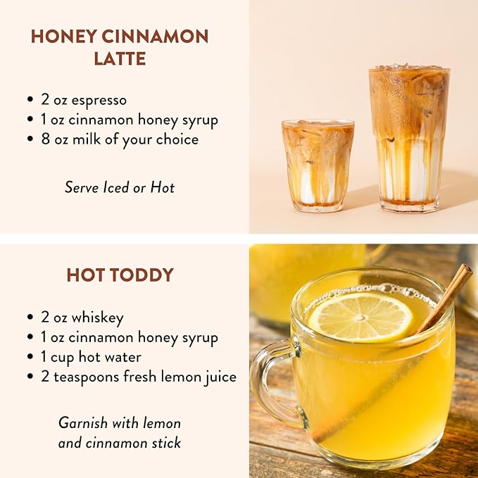 Cinnamon Honey Simple Syrup for Coffee, Cocktails, Tea, Matcha - Clean Simple Syrup with Real