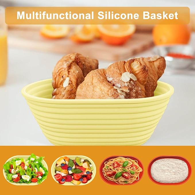 Silicone Banneton, Sourdough Bread Baskets (Set of 6, 6.5 Inch), Oval Proofing Bread Bowls with