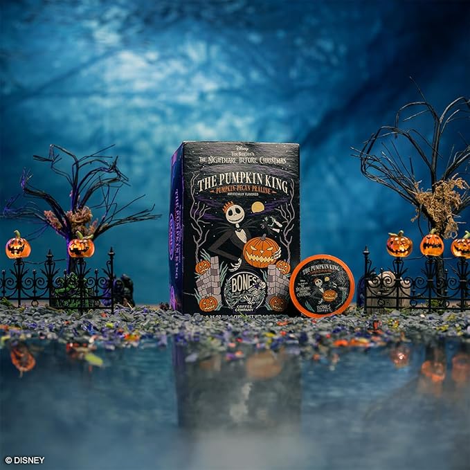 Bones Coffee Company Pumpkin King, Pumpkin Pecan Praline Flavored Coffee Pods, Low Acid Medium