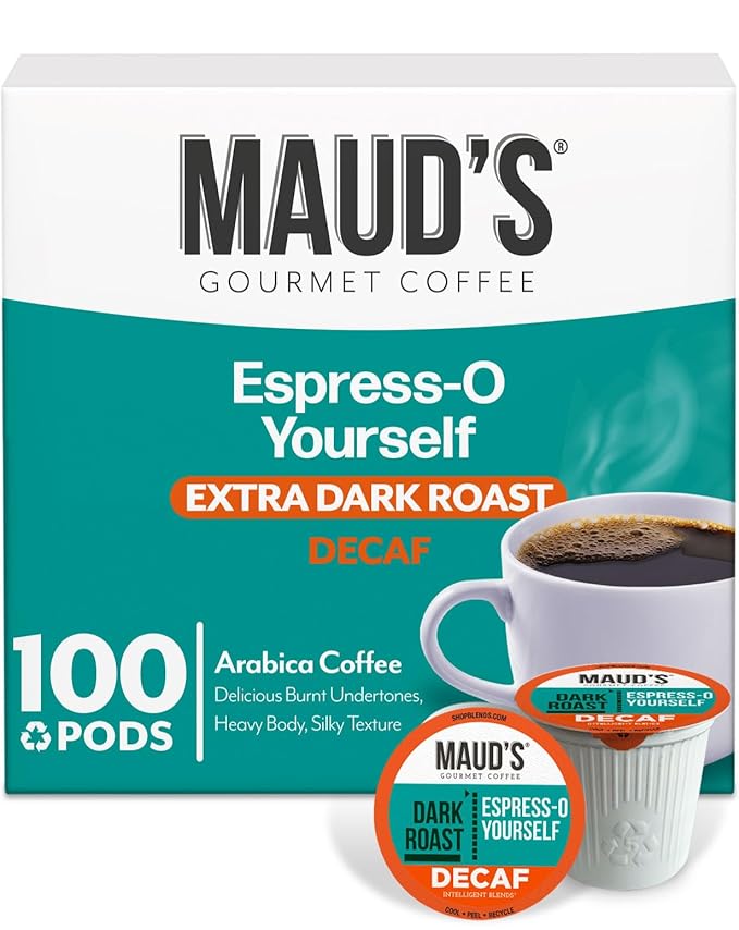 Maud's Decaf Espresso Roast Coffee Pods, 100 ct, Decaffeinated Dark Roast Coffee in Recyclable