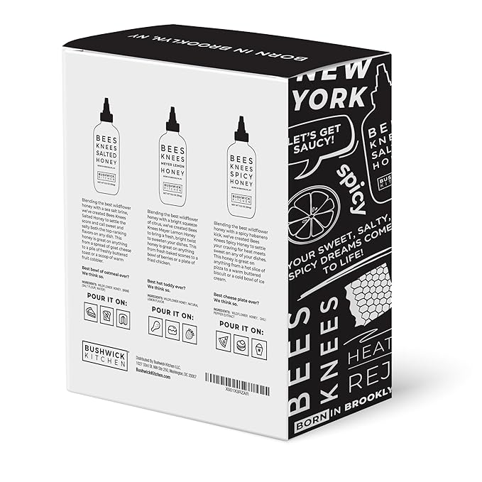 Bushwick Kitchen Bees Knees Honey Sampler Gift Box, Set Includes Spicy Honey, Meyer Lemon Honey