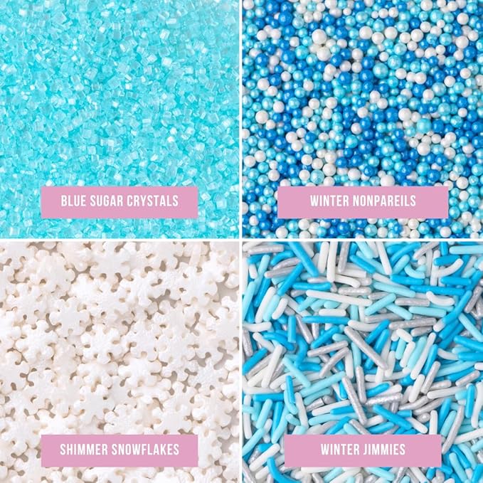 Sweets Indeed Christmas Sprinkles, 4 Pack, Snowflake Edible Sprinkle Mix, Perfect for Frozen Cake