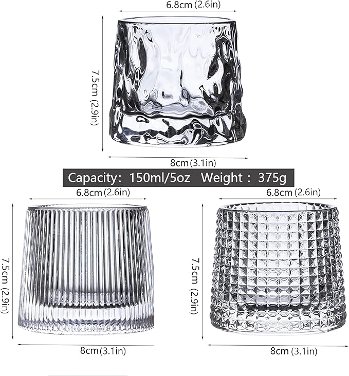 Flat bottom Crystal Whiskey Glasses, Small 5OZ Scotch Glasses Set of 3, Old Fashioned Glasses,Heavy