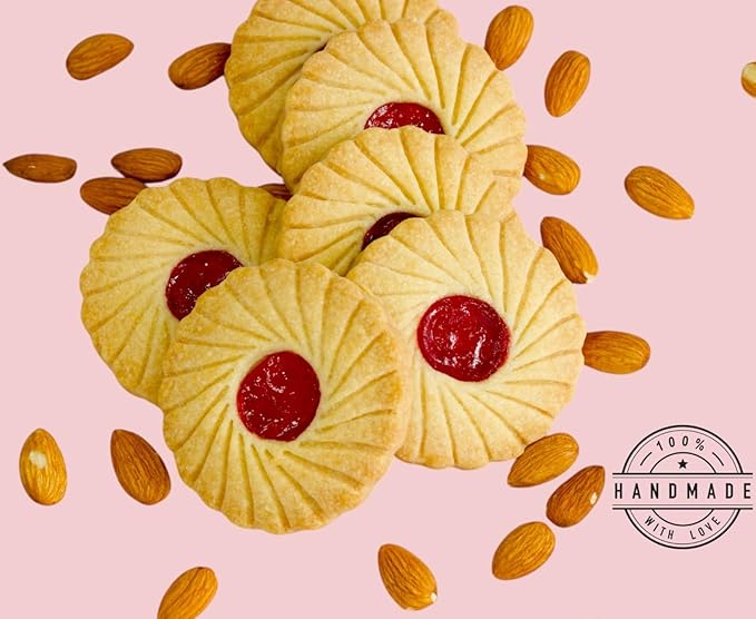 Classic Almond Raspberry Cookies- Gourmet Jam-Filled Linzer Cookies, 100% Egg-Free & Vegetarian