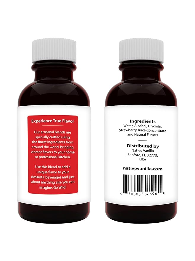Native Vanilla - Pure Strawberry Extract - 4 Fl Oz - Pure Flavors and Extracts - Perfect for