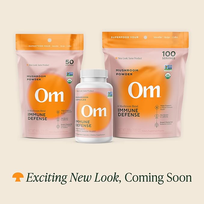 OM MUSHROOM SUPERFOOD Immune Blend Mushroom Powder Superfood Supplement, 7.05 Ounce Pouch, 100