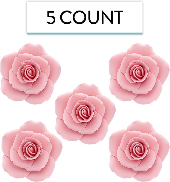 Global Sugar Art Rose Jumbo Sugar Cake Flowers Pink, 5 Count