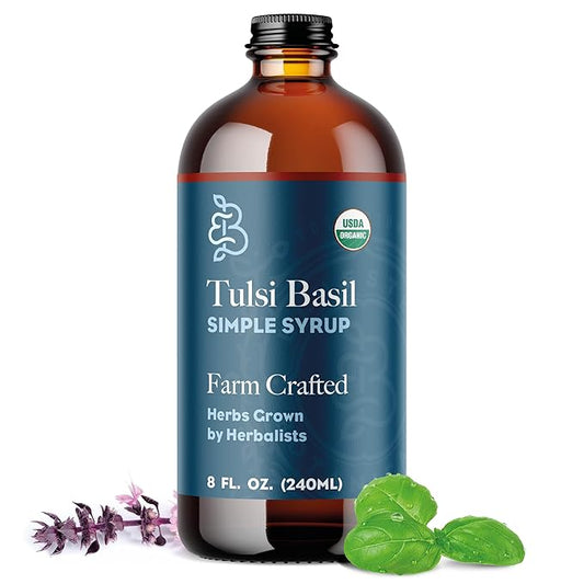 Bluestem Botanicals Organic Tulsi Basil Simple Syrup, 8 oz, Cocktail and Mocktail Mixer for Drinks