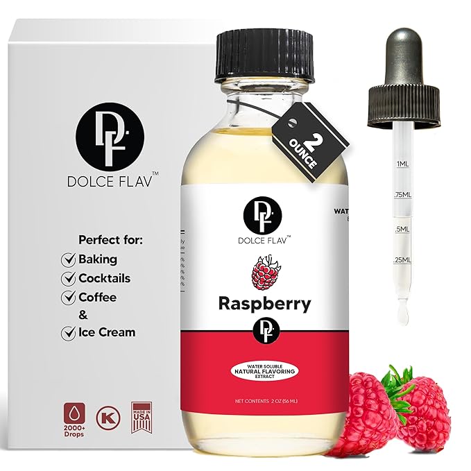 Dolce Flav Natural Raspberry Extract 2 oz ??Kosher, Sugar-Free, Concentrated Tart Raspberry