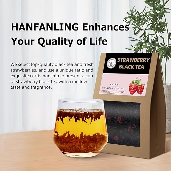 HANFANGLING Strawberry Black Tea, 100% Natural Loose Leaf, Blend Of Strawberry Fruit And Black Tea