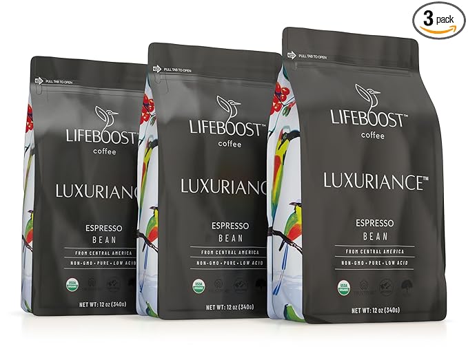 Lifeboost Organic Espresso Beans Whole - Non-GMO Low Acid Single Origin Organic Espresso Coffee