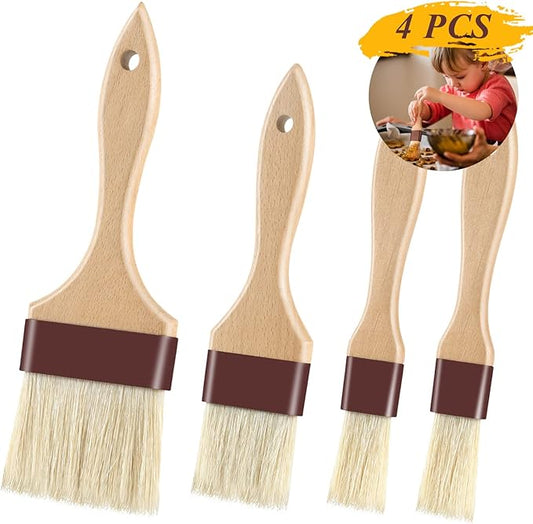 Pastry Brushes for Baking & Grilling, Boar Bristles & Beech Wood Handles, 4PCS (2*1 Inch & 2*1.5