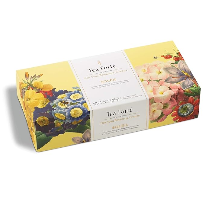 Tea Forte Soleil Petite Presentation Box Tea Gift Set Sampler, 10 Count, 2 of Each Variety