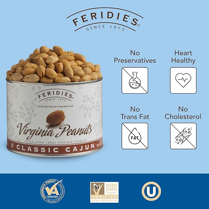 FERIDIES Cajun Virginia Peanuts, Super Extra Large, Spicy Snacks with Secret Seasoning, Gluten