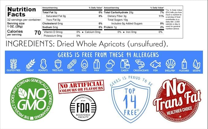 Gerbs Dried Apricots 2 lbs. | Unsulfured, No Additives, Resealable Bag | Naturally Sweet & Chewy |