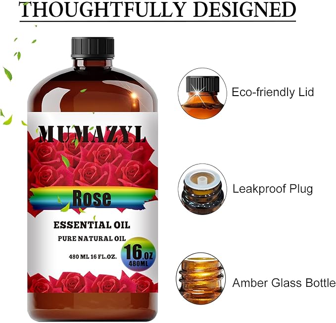 Rose Essential Oil, Rose Oil 16 Fl Oz 480ML for Diffuser Humidifier Yoga Cleaning DIY Candle Soap
