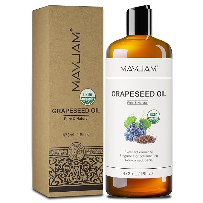 Organic Grapeseed Oil for Skin & Hair 16 oz, USDA Certified 100% Pure & Natural Grape Seed Oils