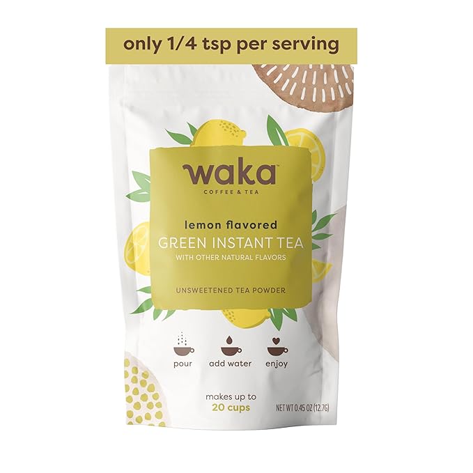 Waka Instant Green Tea Mix, Lemon Flavored - 100% Tea Leaves, No Additives, Unsweetened