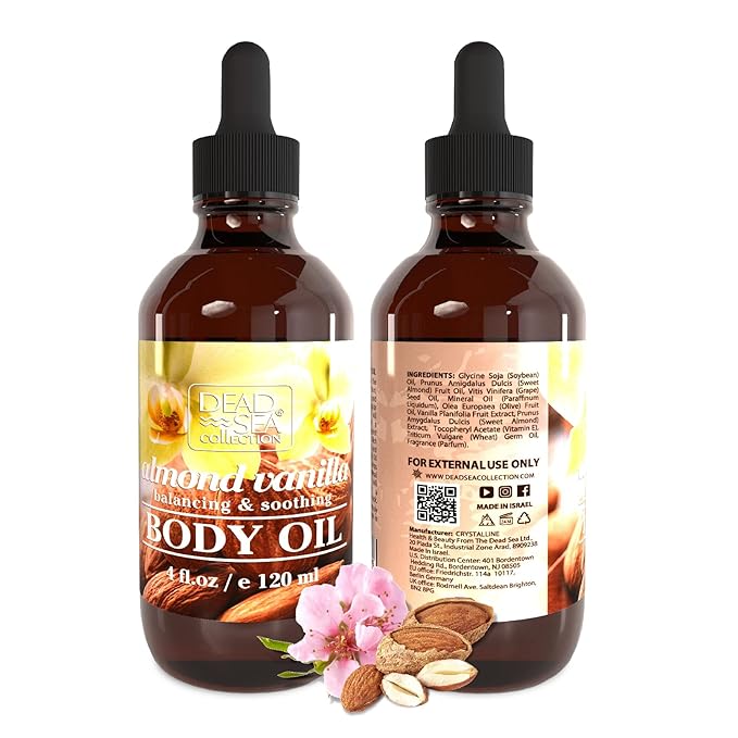 Dead Sea Collection Body Oil with Almond & Vanilla-Dry Skin Moisturizer and Hydrating Massage