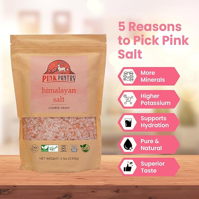 Pink Pantry Himalayan Pink Salt, 100% Pure Himalayan Salt, Non-GMO, Kosher Certified, No Additives