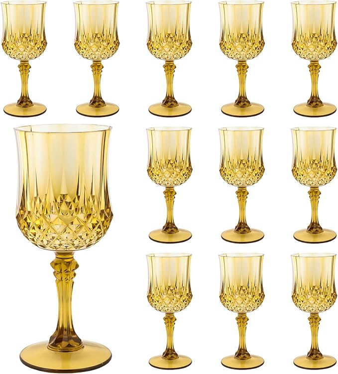 Plastic Wine Glasses，Plastic Goblets Vintage Style Cordial Drinking Glasses for Wedding Reception