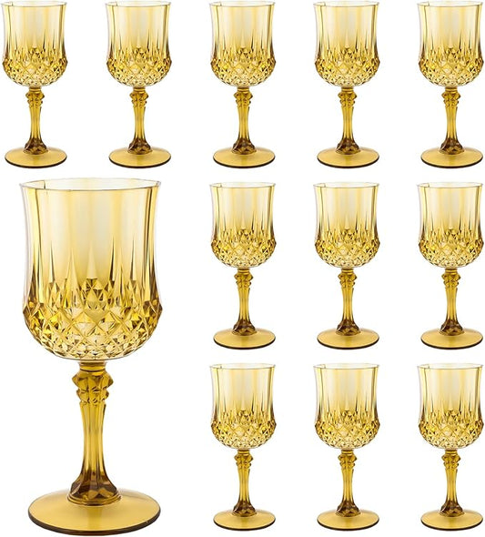 Plastic Wine Glasses，Plastic Goblets Vintage Style Cordial Drinking Glasses for Wedding Reception