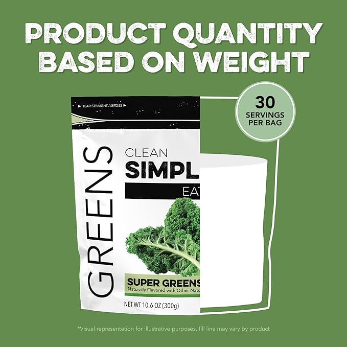 Clean Simple Eats Super Greens Powder, Naturally Flavored Greens Powder with Chlorella, Spirulina