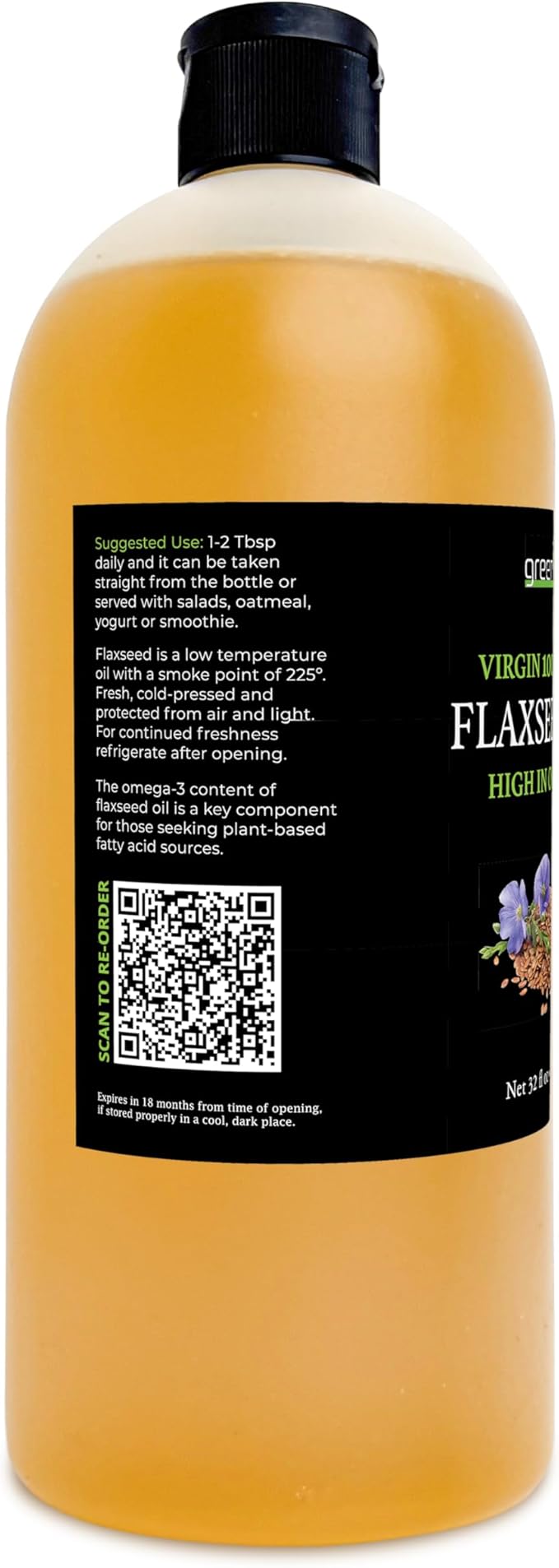 GreenIVe Flax Seed Oil Organically Grown100% Pure Cold Pressed High Vegan Omega Fatty Acids