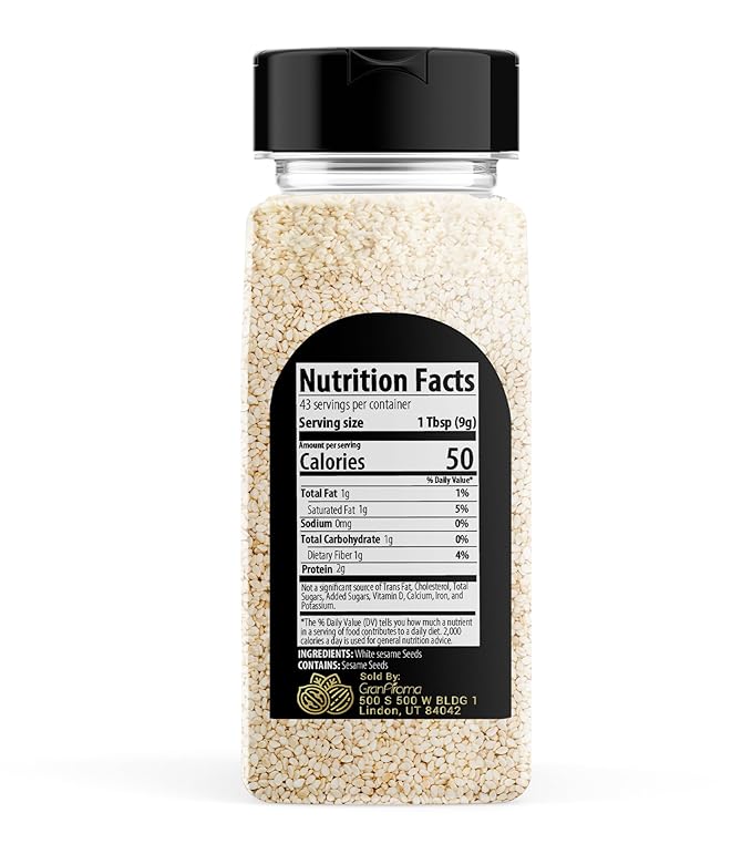 GranAroma White Sesame Seeds, 13.9 oz, Garnish & Seasoning, Versatile Seeds, Nutty Flavor