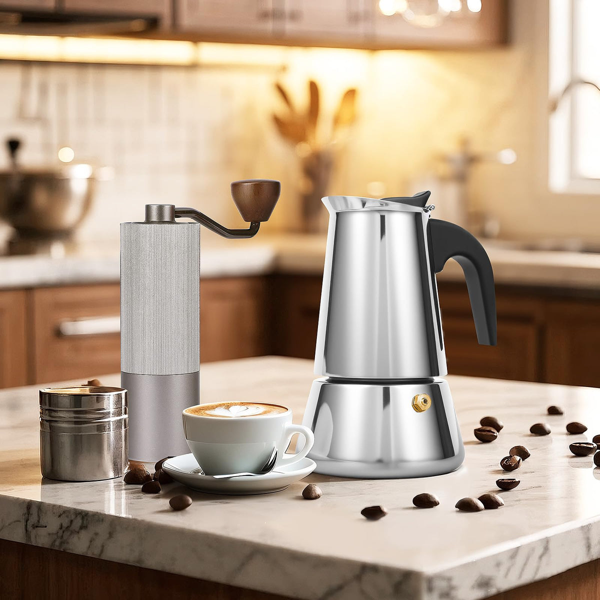 Suiitat 4 Cup Stainless Steel Moka Pot, 200ml Stovetop Espresso Maker, Silver