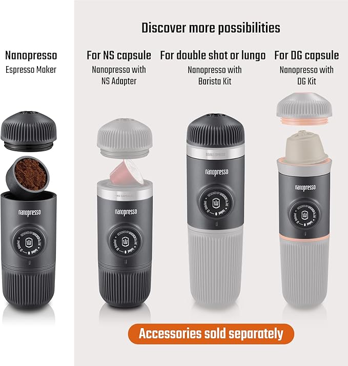 WACACO Nanopresso Portable Espresso Maker with Case, Mini Travel Coffee Machine, Perfect for